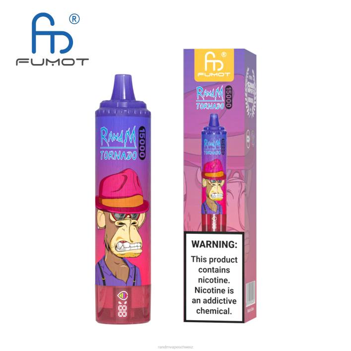 RandM Tornado Schweiz | Fumot RandM Tornado 00P253 15000 Vape-Gerät mit Akku und E-Liquid-Display Version 3 Mango auf Eis